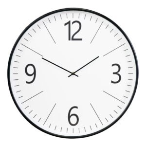 Round Black Wall Clock with Clear Numbered Dial
