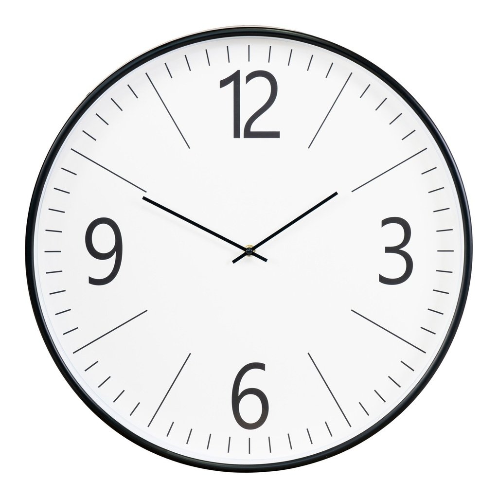 Round Black Wall Clock with Clear Numbered Dial